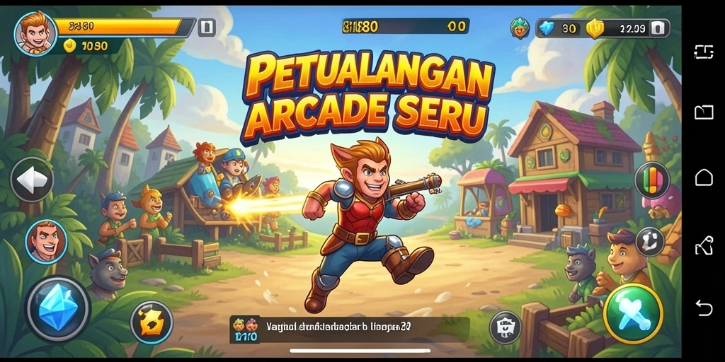 Antarmuka menarik dan fungsi permainan Arcade yang seru.