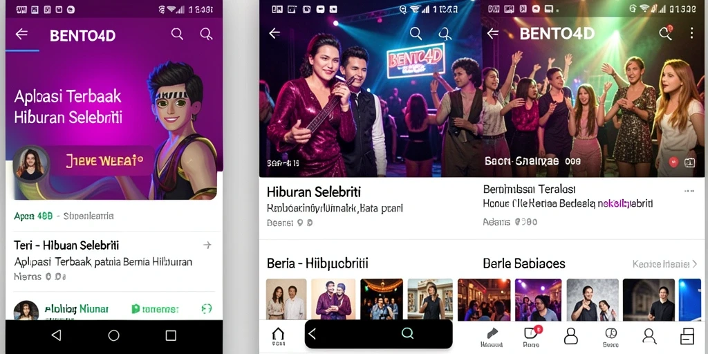 Antarmuka aplikasi BENTO4D menampilkan berita hiburan selebriti yang menarik.