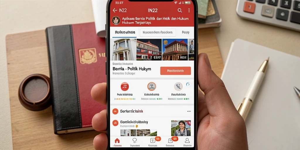 Antarmuka aplikasi IN22 yang intuitif dan informatif seputar politik dan hukum.